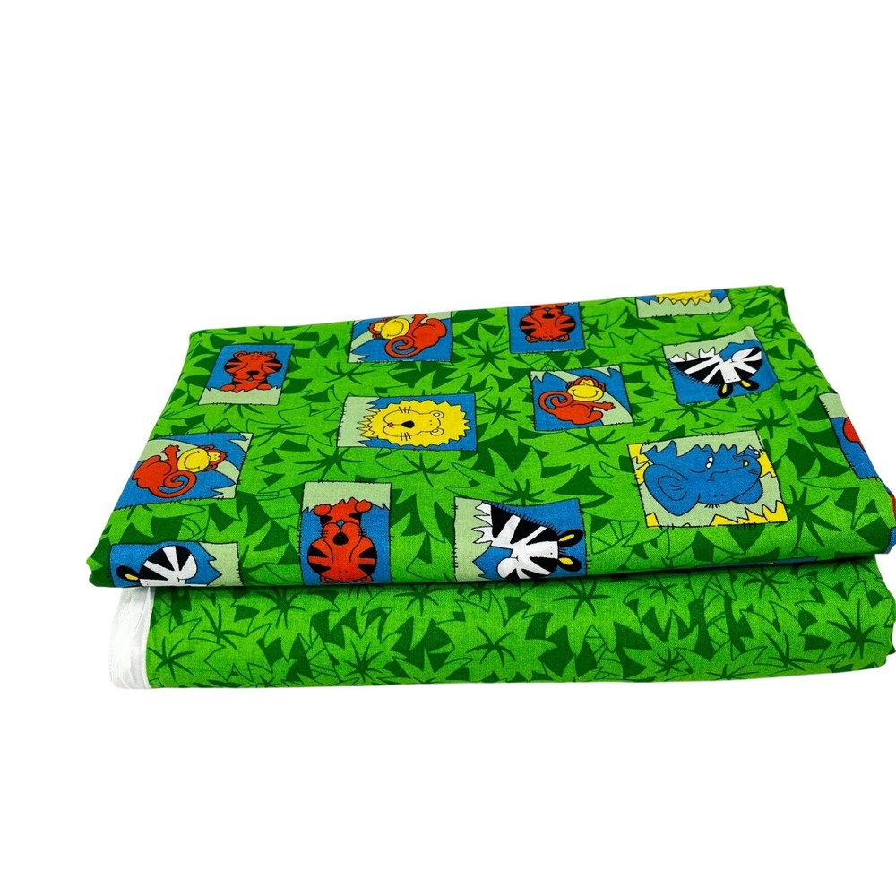 VTG Concord Child Nursery Quilt Fabric Jungle Safari Wild Animal Lot 7‎ yd Green